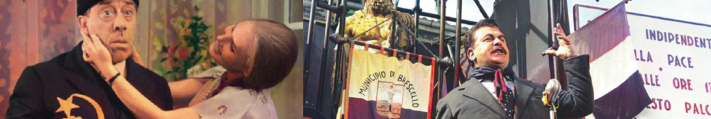 foto della mostra con Don Camillo e Peppone-