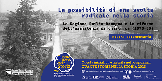 Mostra in biblioteca: La Regione  e la riforma  dell'assistenza psichiatrica (1970-80) https://www.assemblea.emr.it/biblioteca/notizie/la-riforma-dell2019assistenza-psichiatrica-in-emilia-romagna-una-mostra-in-biblioteca-ne-ripercorre-i-passaggi-dal-1970-al-1980