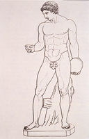 Discobolo in riposo, di Naucide, allievo di Policleto. Disegno presente all’interno della Storia dell'arte nell'antichità di J. J. Winckelmann (1776).