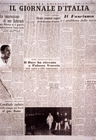 Italia, 14 luglio 1938. Il Giornale d’Italia pubblica il documento Il fascismo e i problemi della razza. Steso da Guido Landra, in questa sede il documento uscì in forma anonima.
