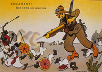 Italia, 1935-1936. Cartolina umoristica disegnata da Enrico De Seta e destinata alle truppe impegnate in Africa Orientale.