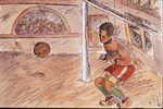 Terezín, la partita di calcio, organizzata per il film di propaganda girato dai nazisti. Disegno realizzato nel 1944, dalla dodicenne Helga Weissova
