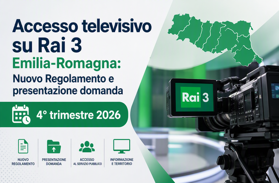 Accesso televisivo su Rai 3 Emilia-Romagna https://www.assemblea.emr.it/corecom/news/2026/accesso-televisivo-su-rai-3-emilia-romagna-nuovo-regolamento-e-presentazione-domanda-4deg-trimestre-2026
