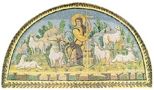 Lunetta a mosaico raffigurante il Cristo Pastore, Mausoleo di Galla Placidia, secolo V, Ravenna