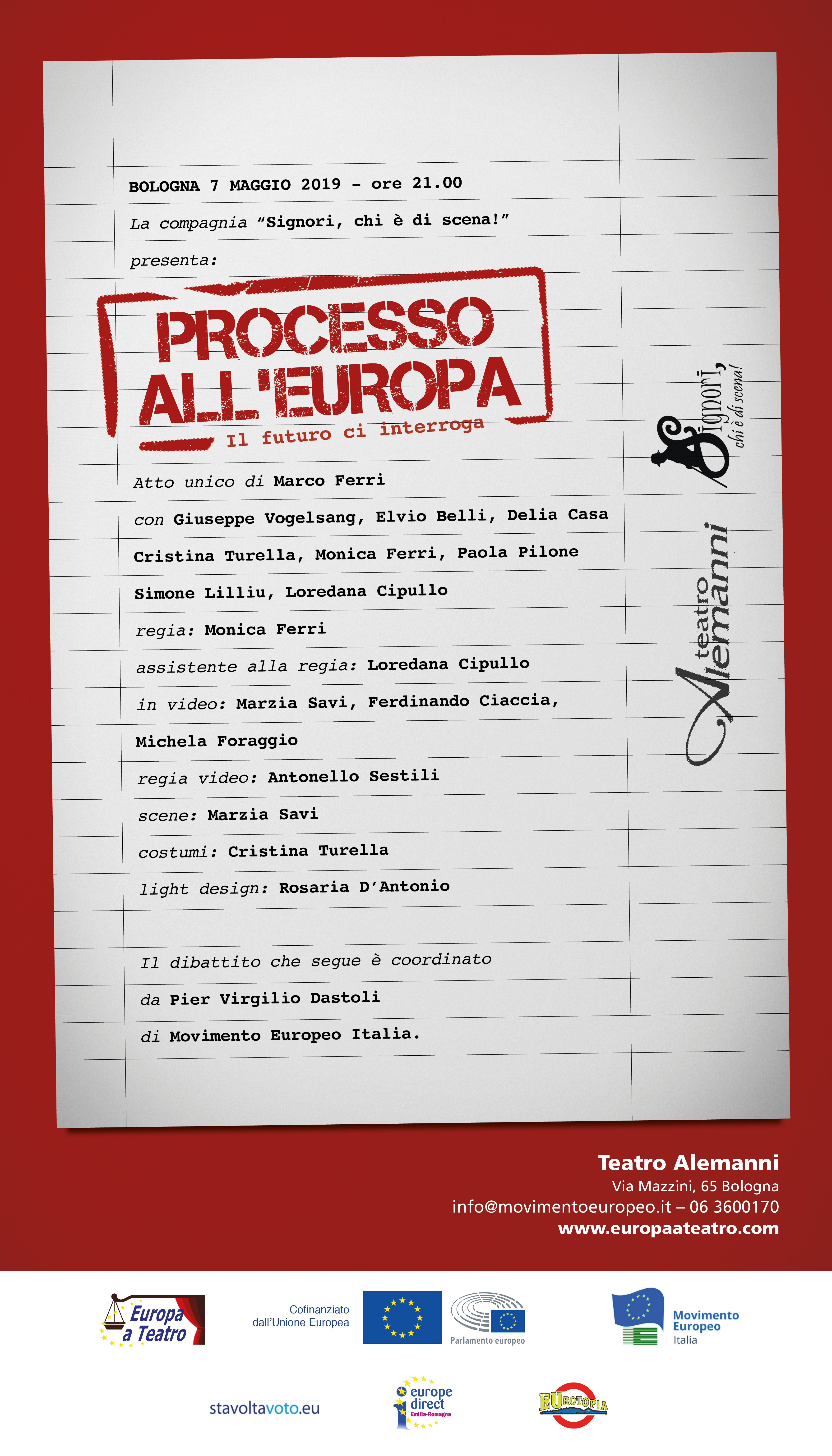 “Processo all’Europa”, al teatro Alemanni di Bologna sarà il pubblico a decidere il verdetto sull’UE.